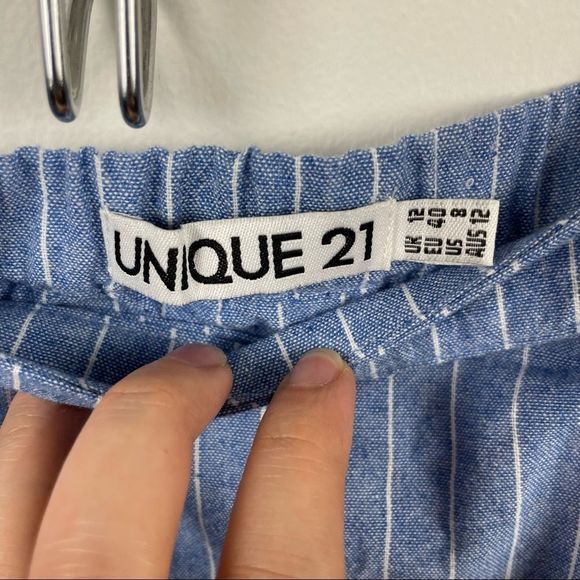 Unique 21 by ASOS Striped Off the Shoulder Bell Sleeve Tie Sleeve Blouse Size 8 - Picture 6 of 6